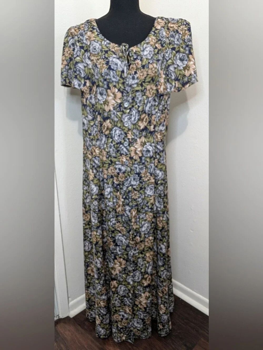 VTG 80s 90s Floral Maxi Dress Garden Phoebe Buffay Bohemian Cottagecore Folk L